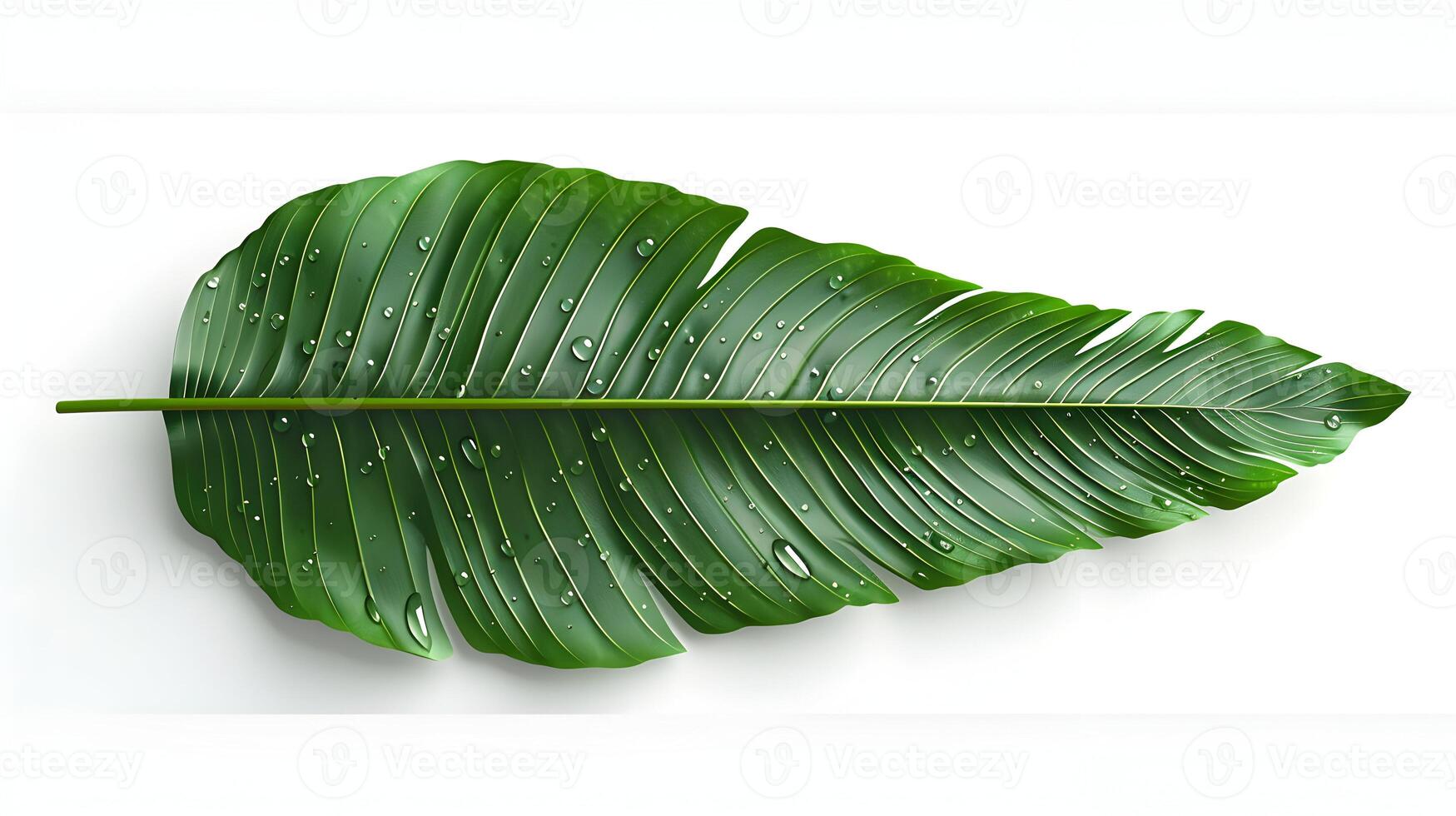 3d Flat cartoon style as Palm leaf with morning dew isolated on white background concept as A tropical palm leaf with morning dew isolated on a white background highlighting its lo photo