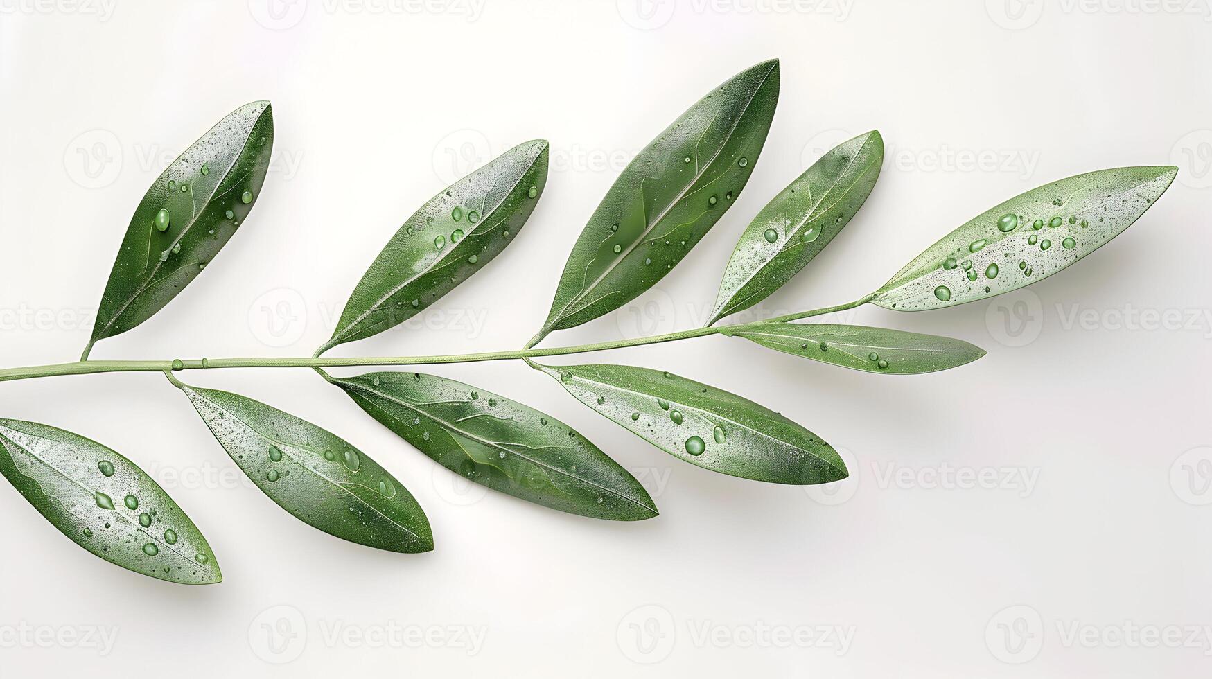 3d Flat cartoon style as Olive leaf with morning dew isolated on white background concept as A sleek olive leaf with morning dew isolated on a white background highlighting its nar photo