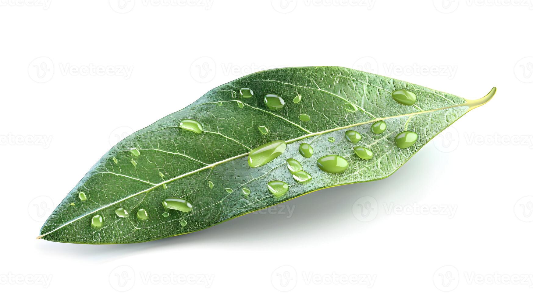 3d Flat cartoon style as Olive leaf with morning dew isolated on white background concept as A sleek olive leaf with morning dew isolated on a white background highlighting its nar photo