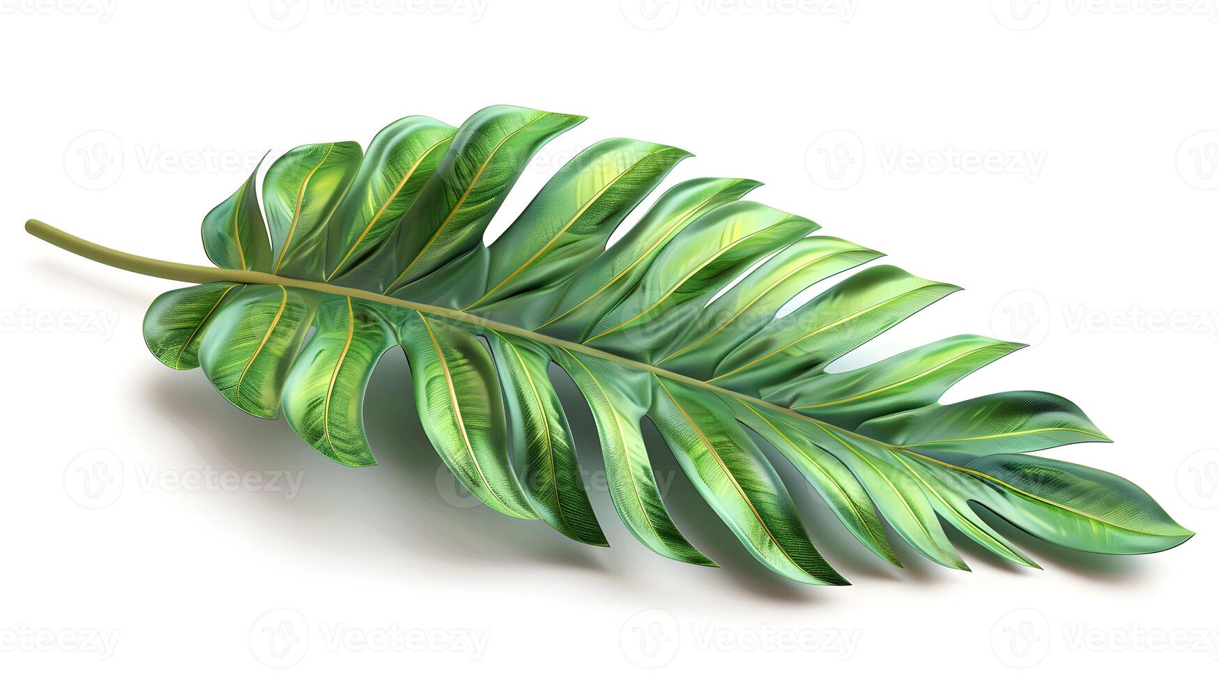3d Flat cartoon style as Palm leaf isolated on white background concept as A tropical palm leaf isolated on a white background highlighting its long slender fronds and vibrant gree photo