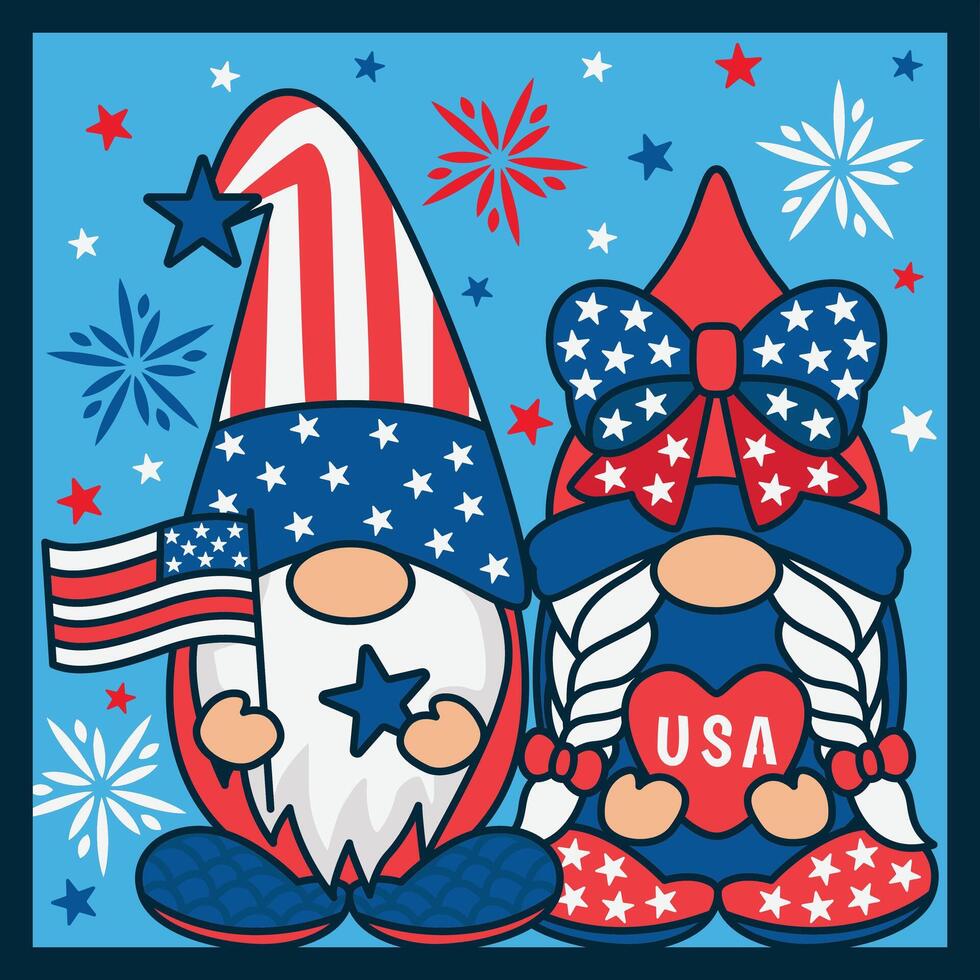 4th of July Gnome Patriotic Background vector