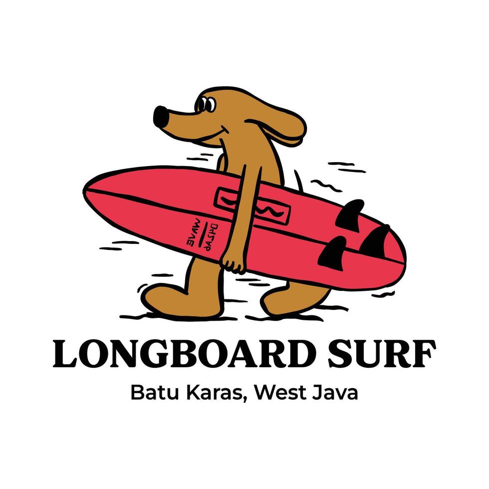 hand drawn dog character surfing illustration vector
