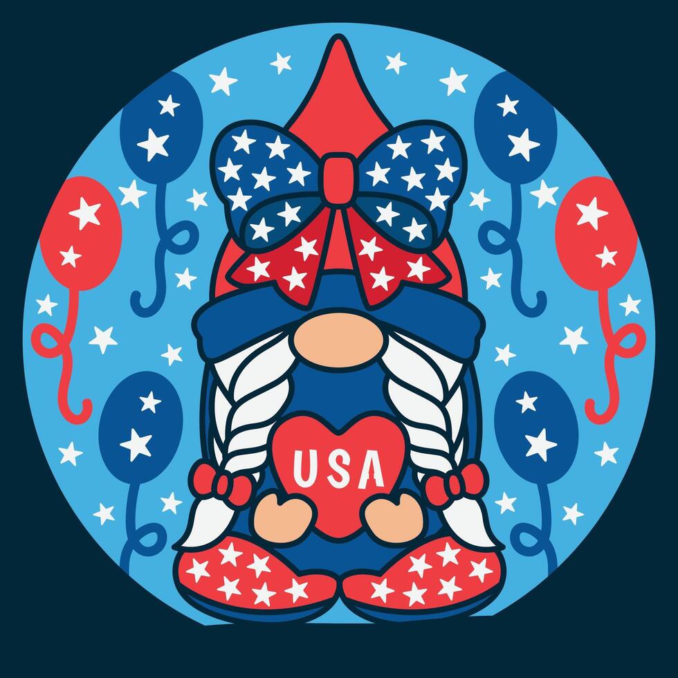4th of July Gnome Patriotic Background vector