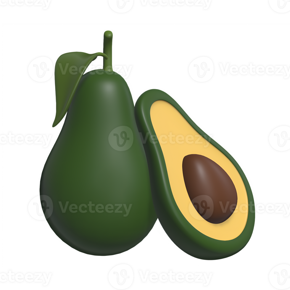 Avocado 3D icon render transparent background png
