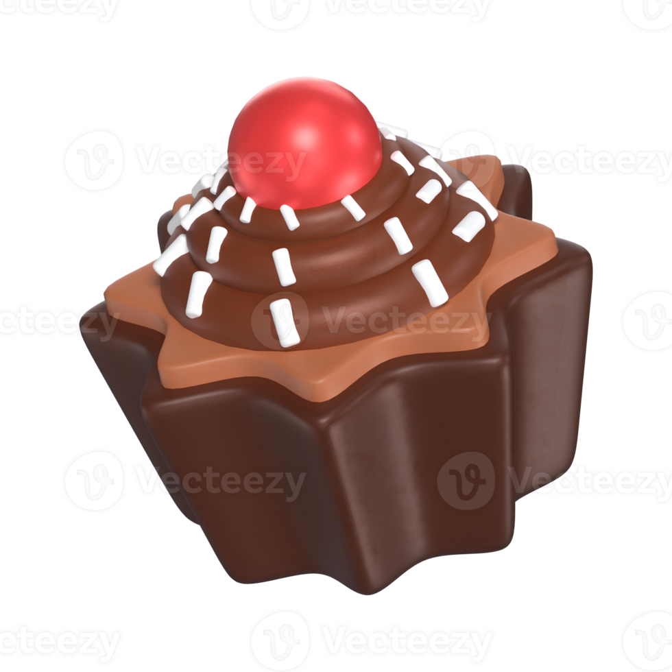 Chocolate Cupcake With Toppings 3D Icon Chocolate with Transparent Background png