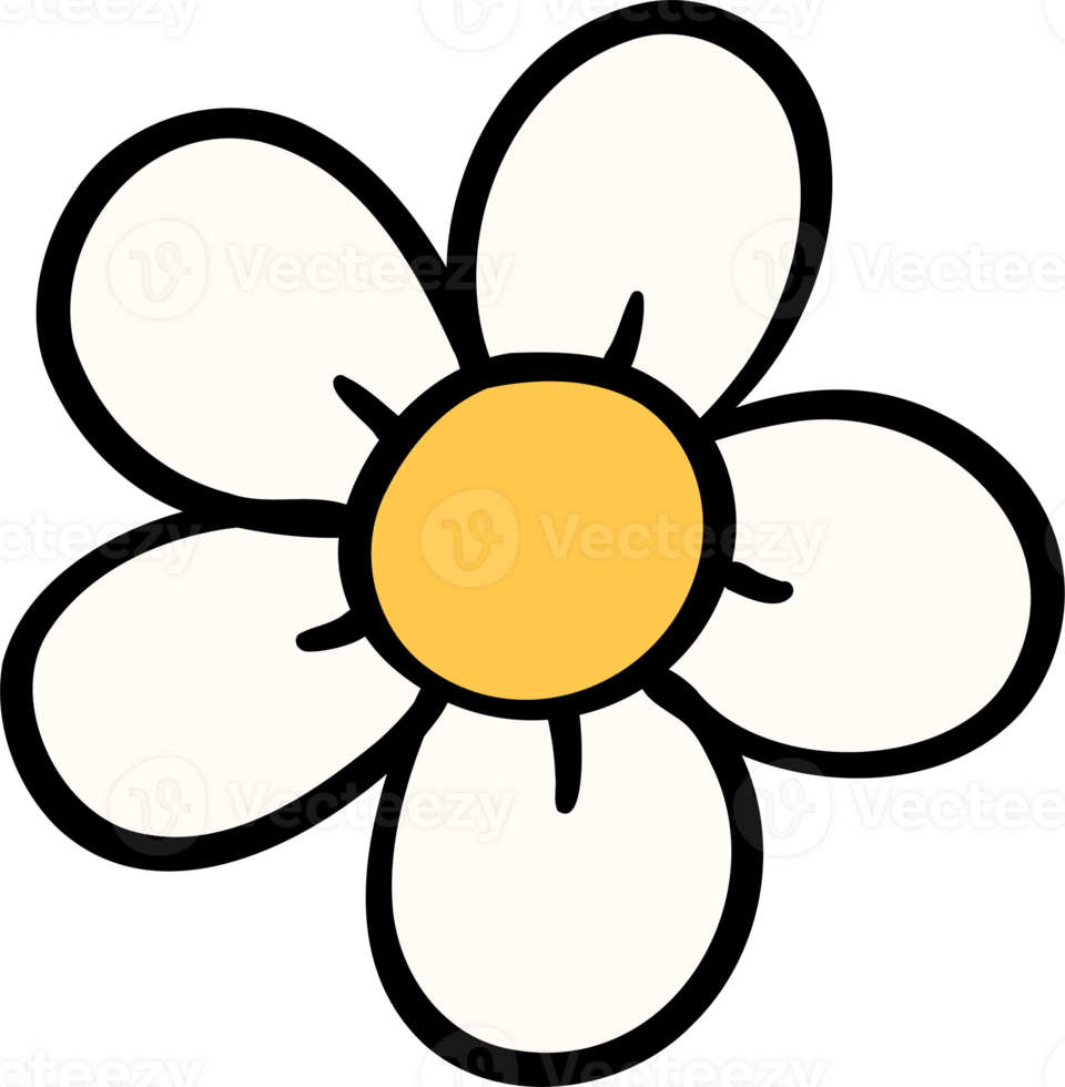 Retro flower power lined png