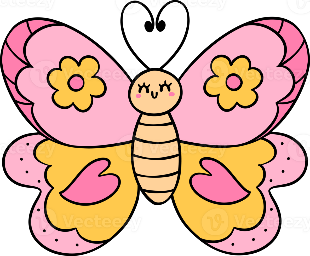 Retro flower power butterfly png