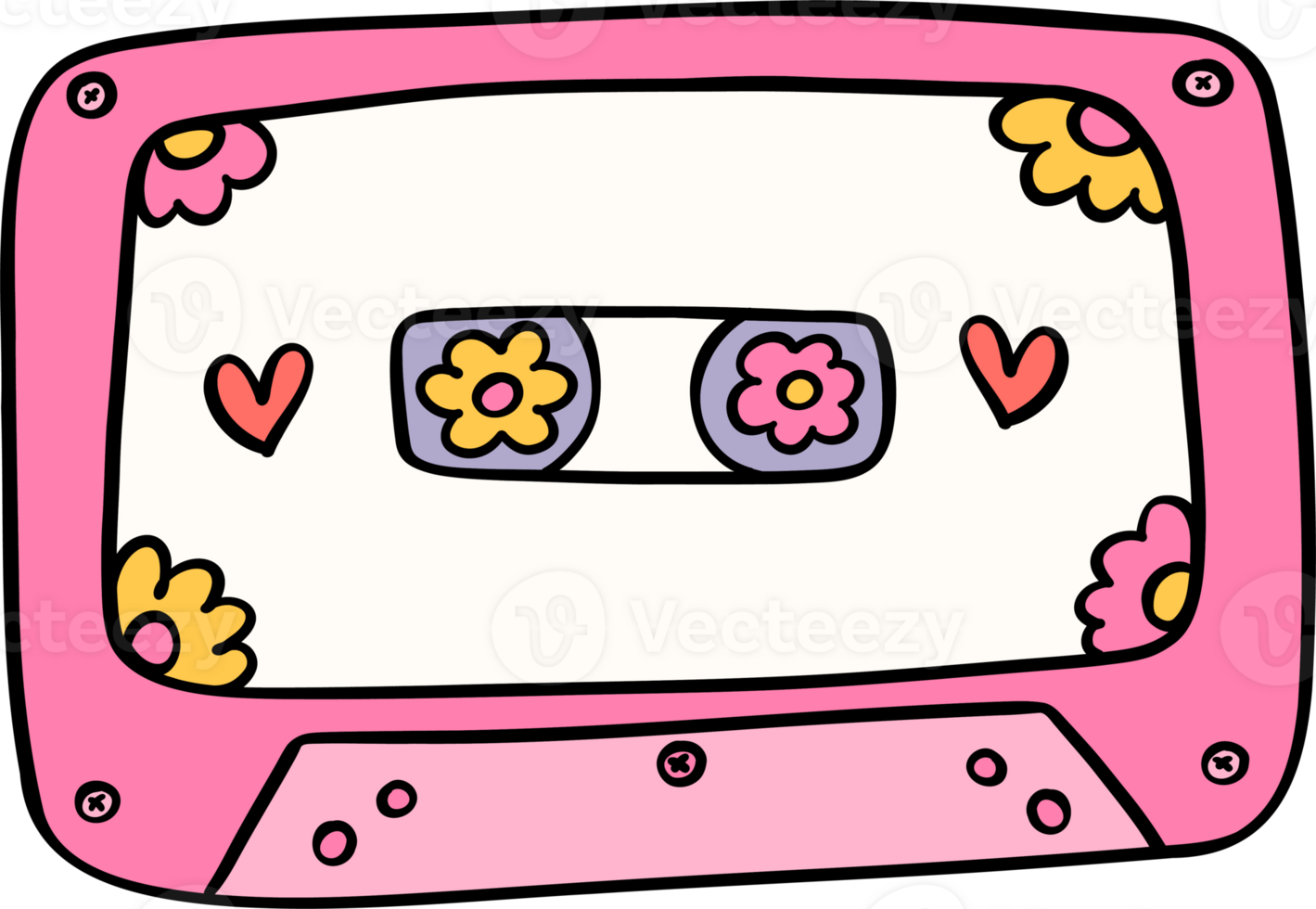 Retro flower power tape cassette png