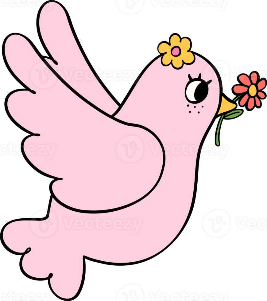 Retro flower power dove bird png