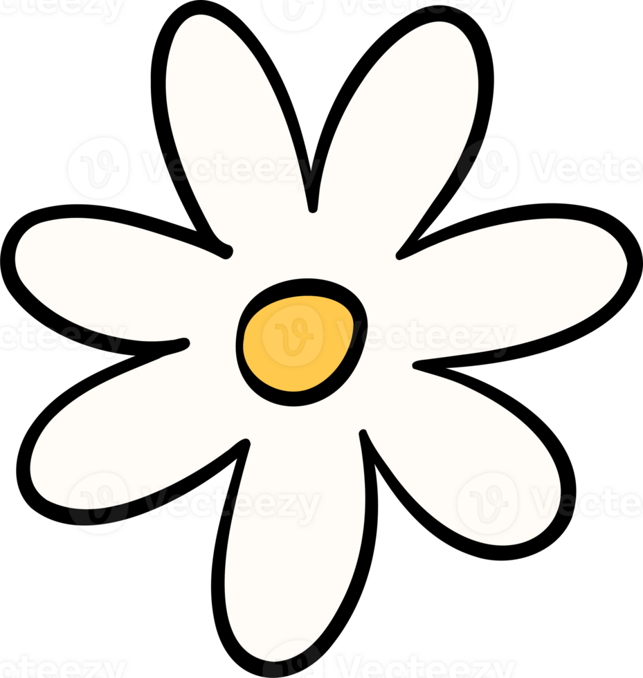 Retro flower power lined png