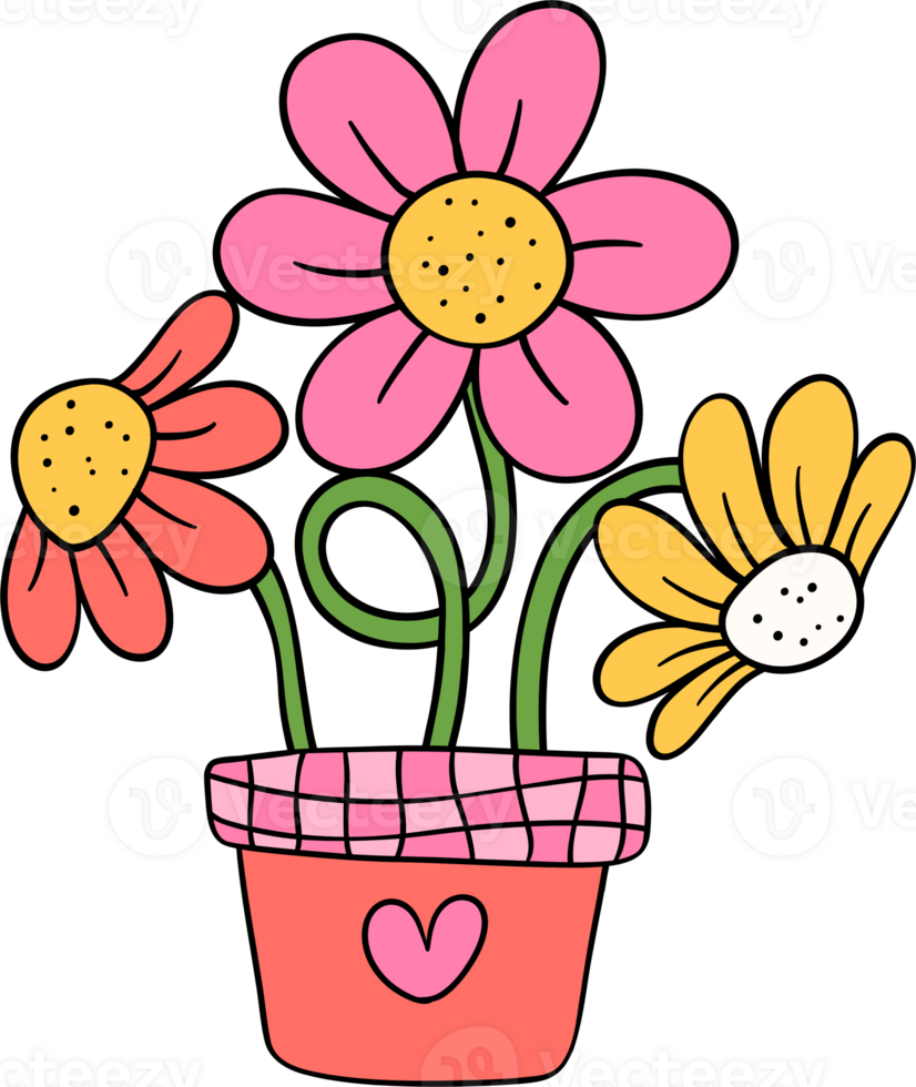 Retro flower power pot png