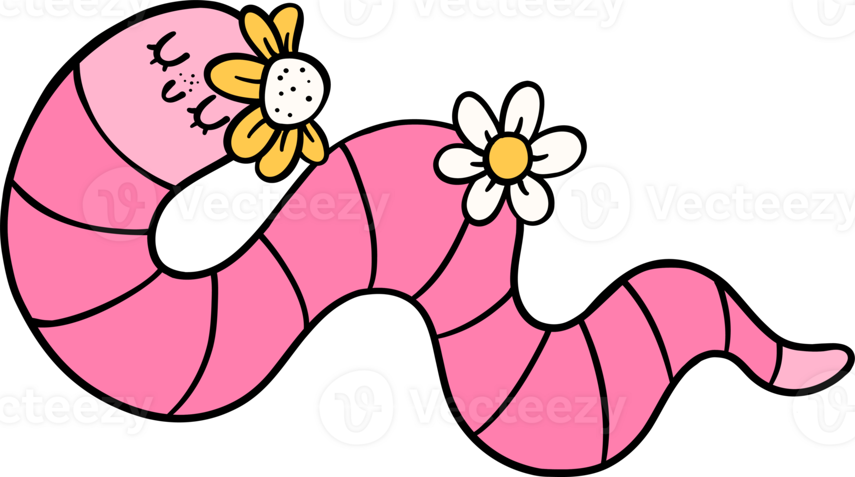 Retro flower power worm png