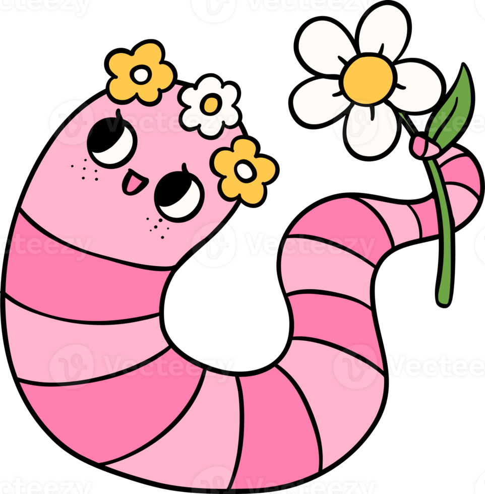 Retro flower power worm png