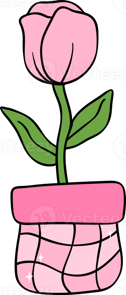 Retro flower power pot png