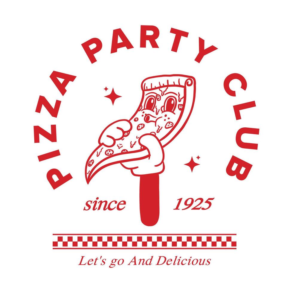 90s retro pizza character illustration vector