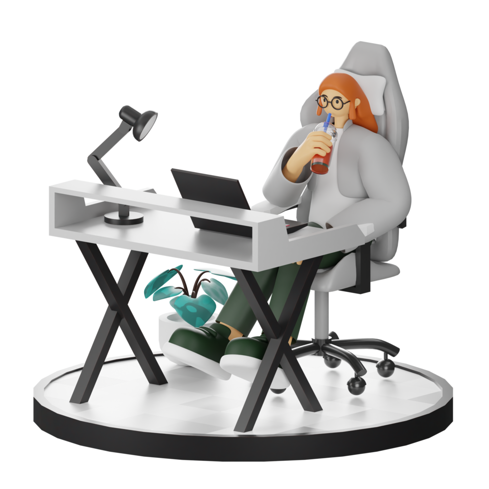 3D Illustrations of Taking a Break with a Refreshing Drink png