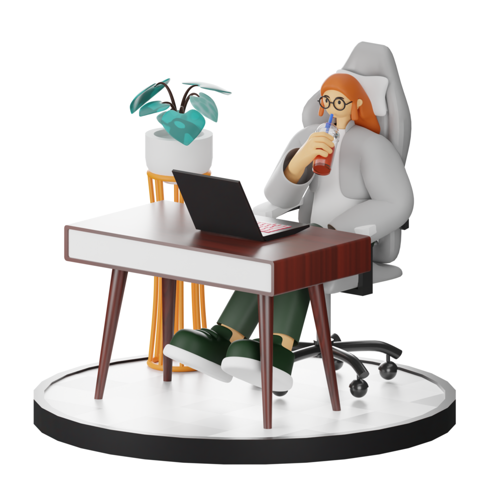 3D Illustrations of Taking a Break with a Refreshing Drink png