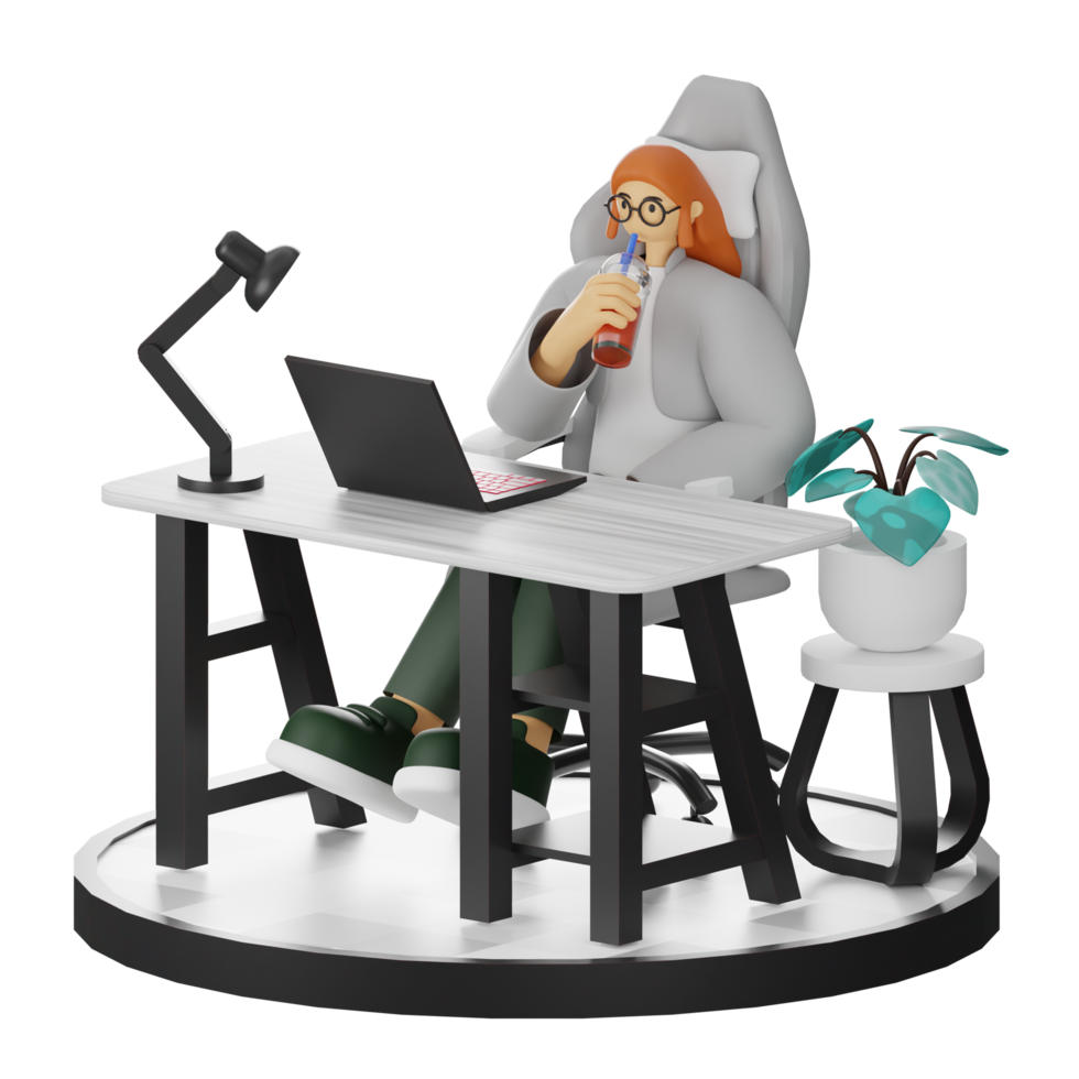 3D Illustrations of Taking a Break with a Refreshing Drink png