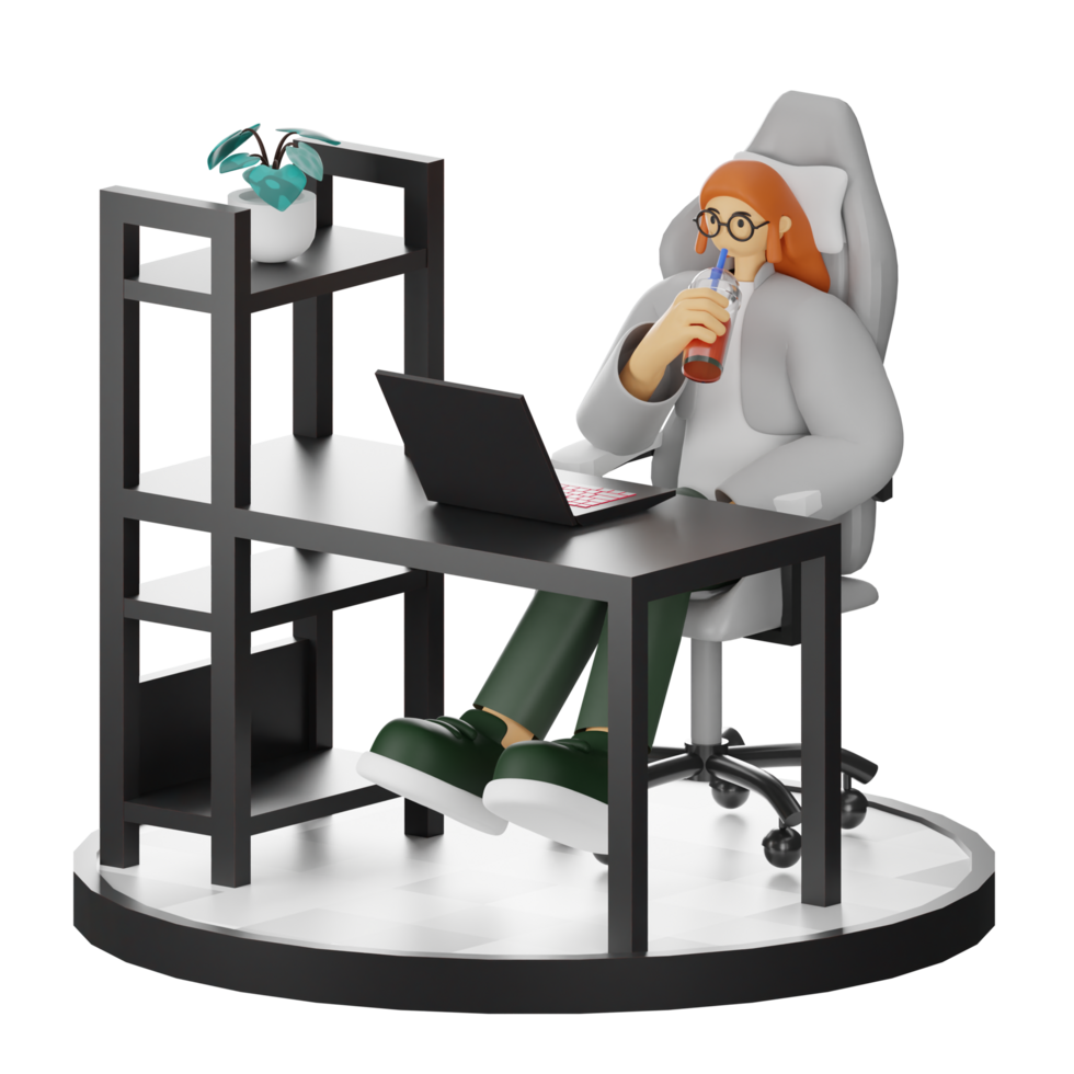 3D Illustrations of Taking a Break with a Refreshing Drink png