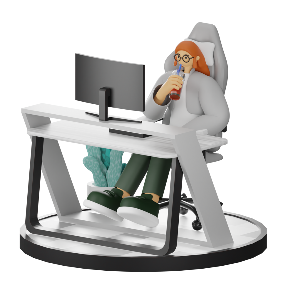 3D Illustrations of Taking a Break with a Refreshing Drink png