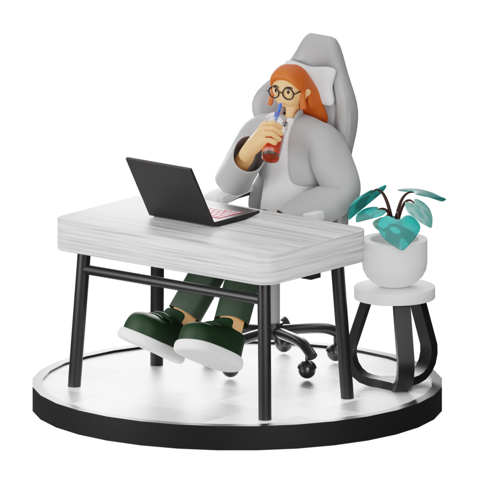 3D Illustrations of Taking a Break with a Refreshing Drink png