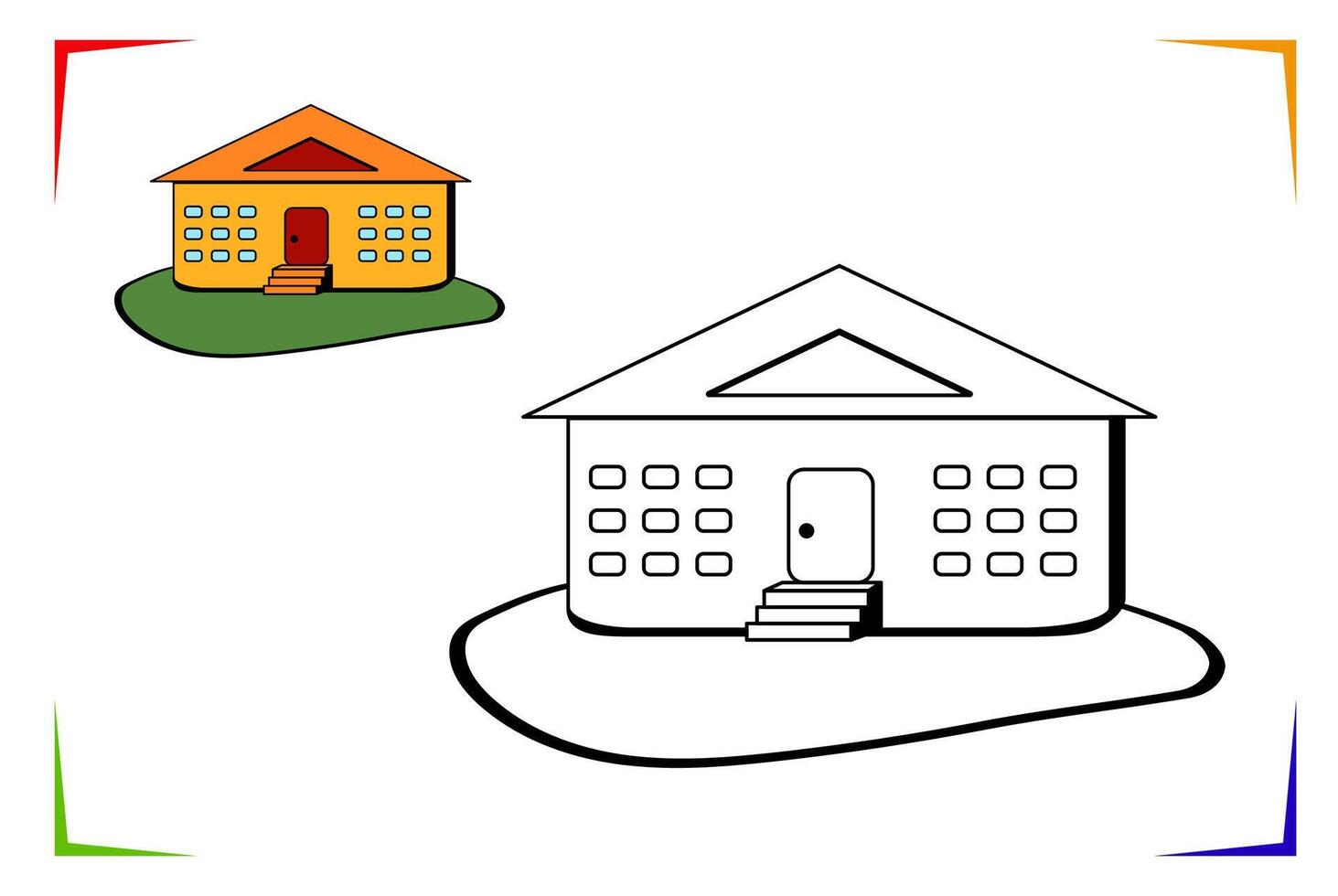Building Coloring Page. Educational worksheet colored by sample. Paint game. vector