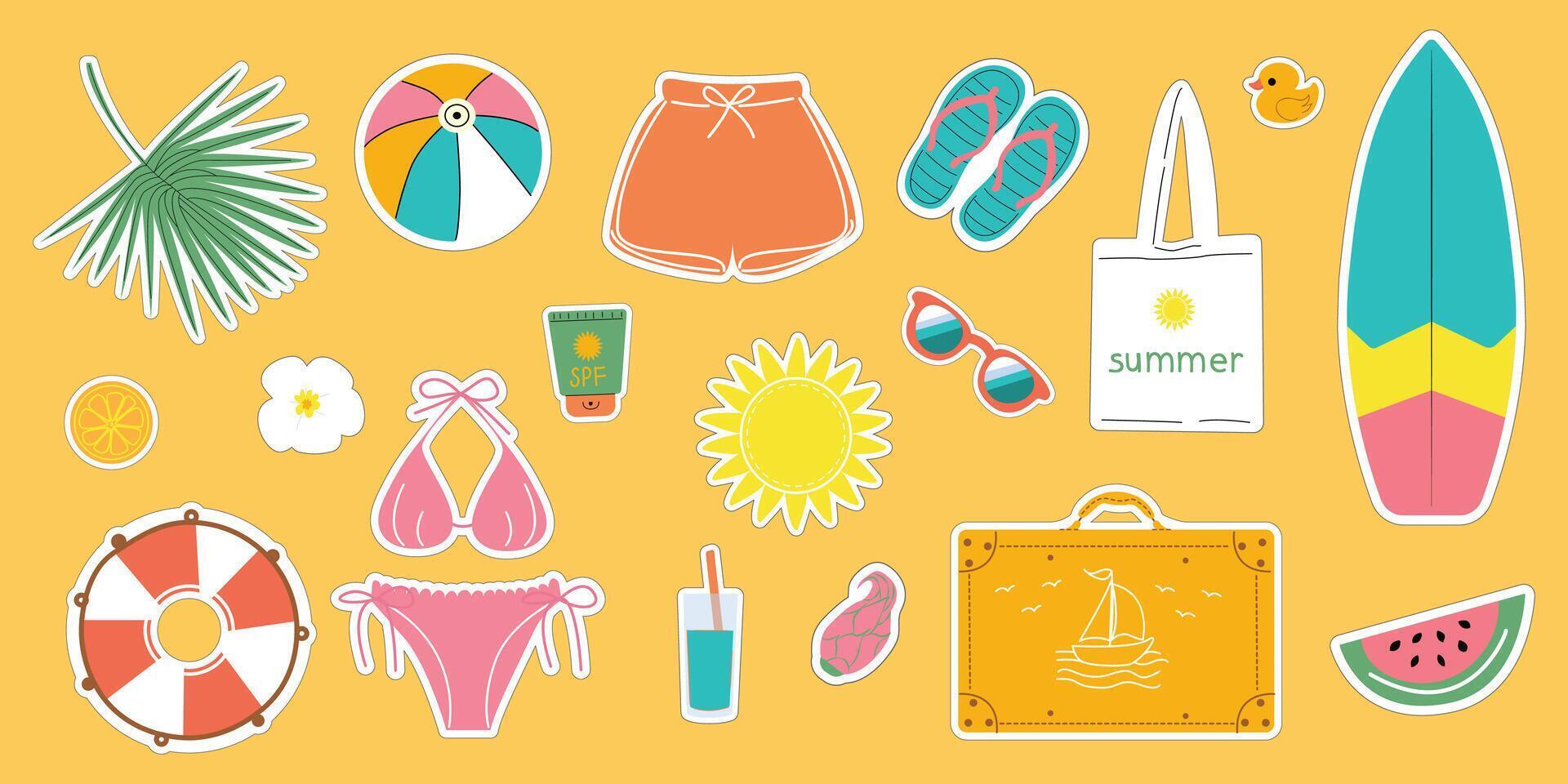 verano conjunto de pegatinas.brillante verano íconos para álbum de recortes colección de elementos para verano vacaciones. vector