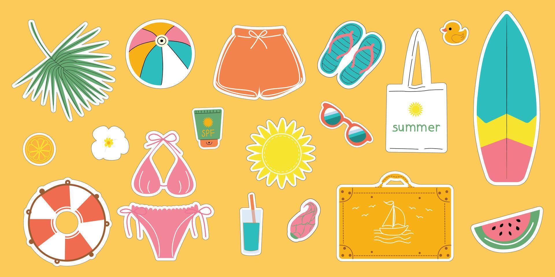 Summer set of stickers.Bright summer icons for scrapbooking. Collection of elements for summer holidays. vector