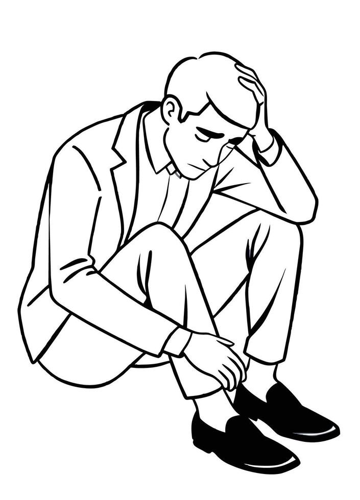 Worried businessman in despair coloring page- vector