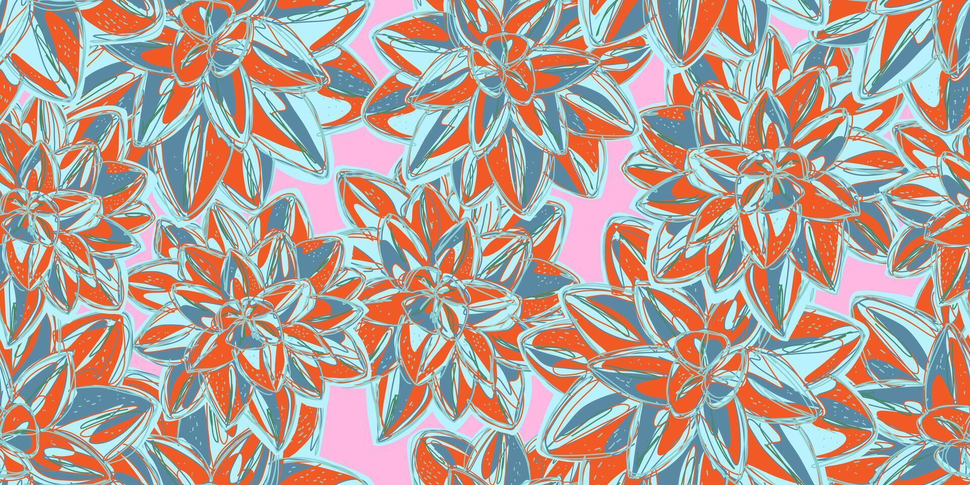 a colorful pattern with blue and orange flowers vector