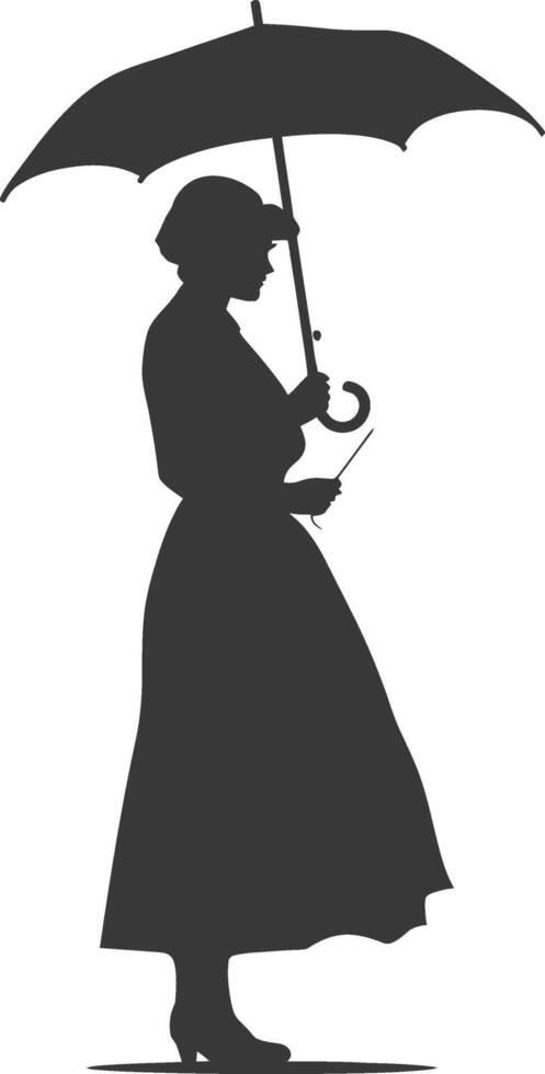 silhouette independent russian women wearing sarafan with umbrella black color only vector