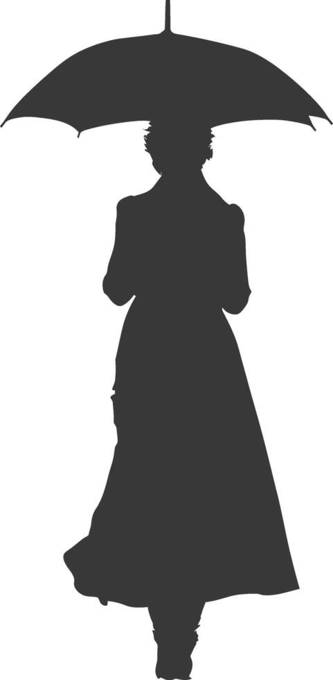 silhouette independent russian women wearing sarafan with umbrella black color only vector