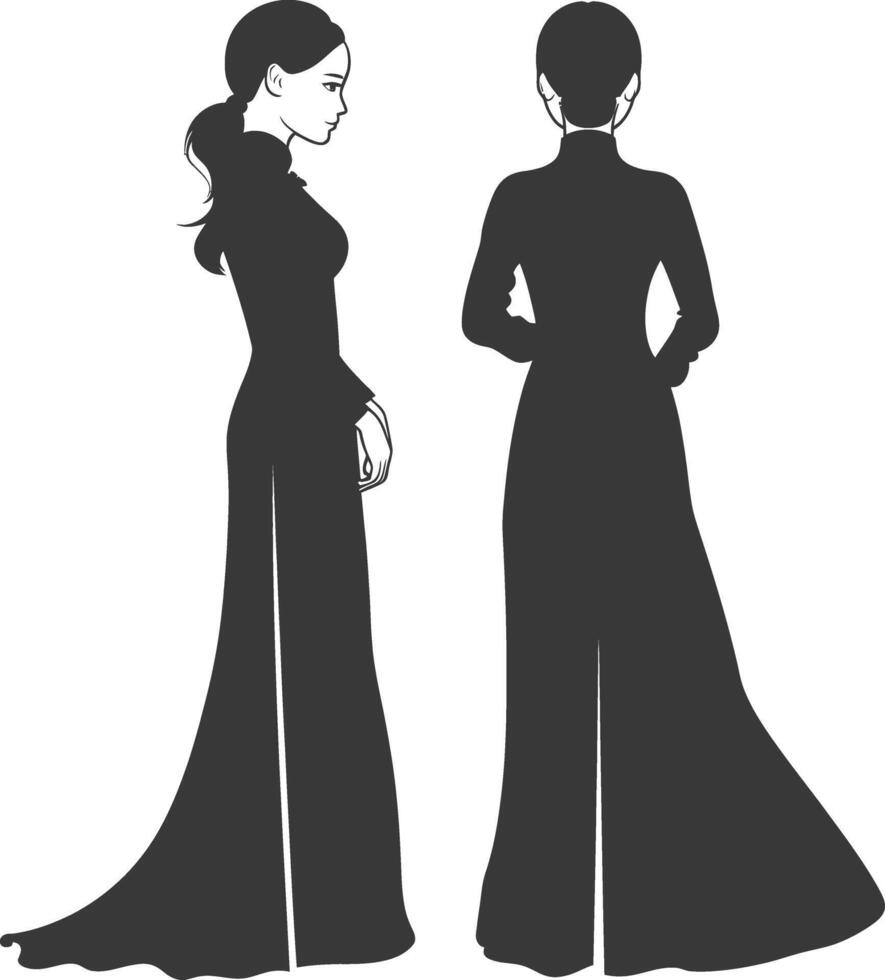 silhouette independent vietnamese women wearing ao dai black color only vector