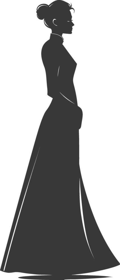 silhouette independent vietnamese women wearing ao dai black color only vector