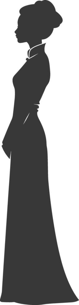 silhouette independent vietnamese women wearing ao dai black color only vector