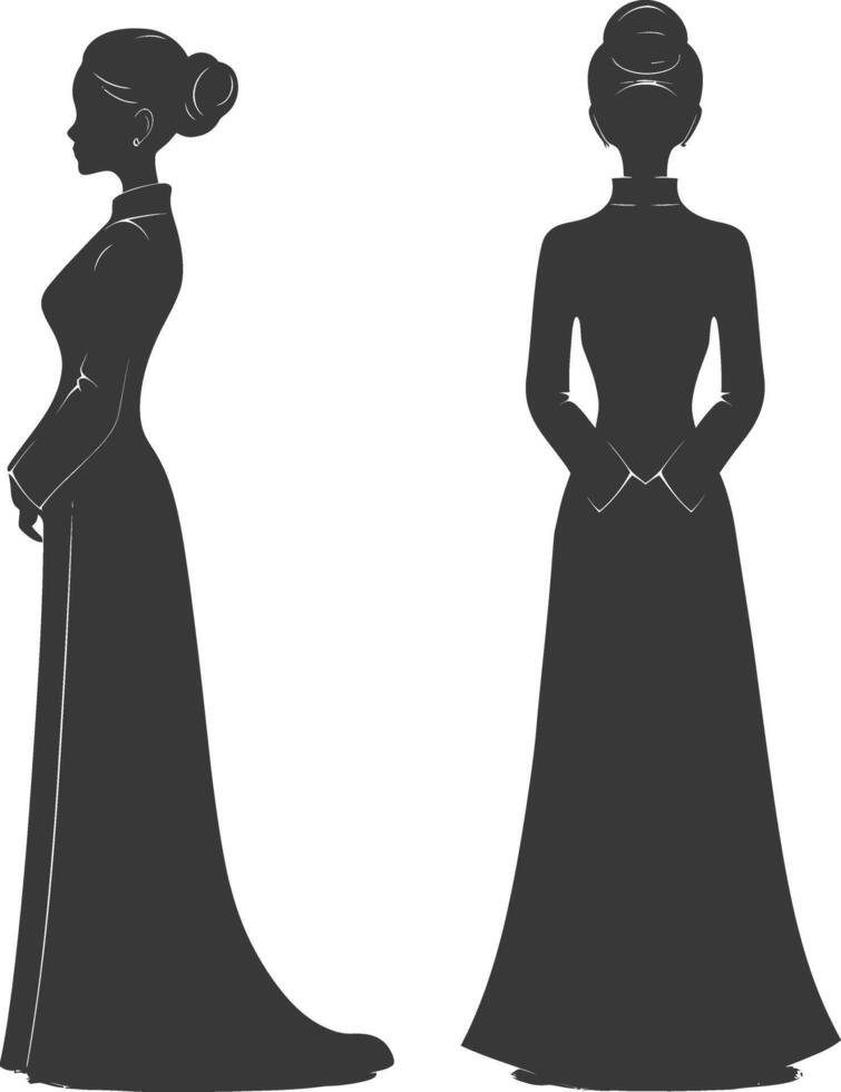 silhouette independent vietnamese women wearing ao dai black color only vector