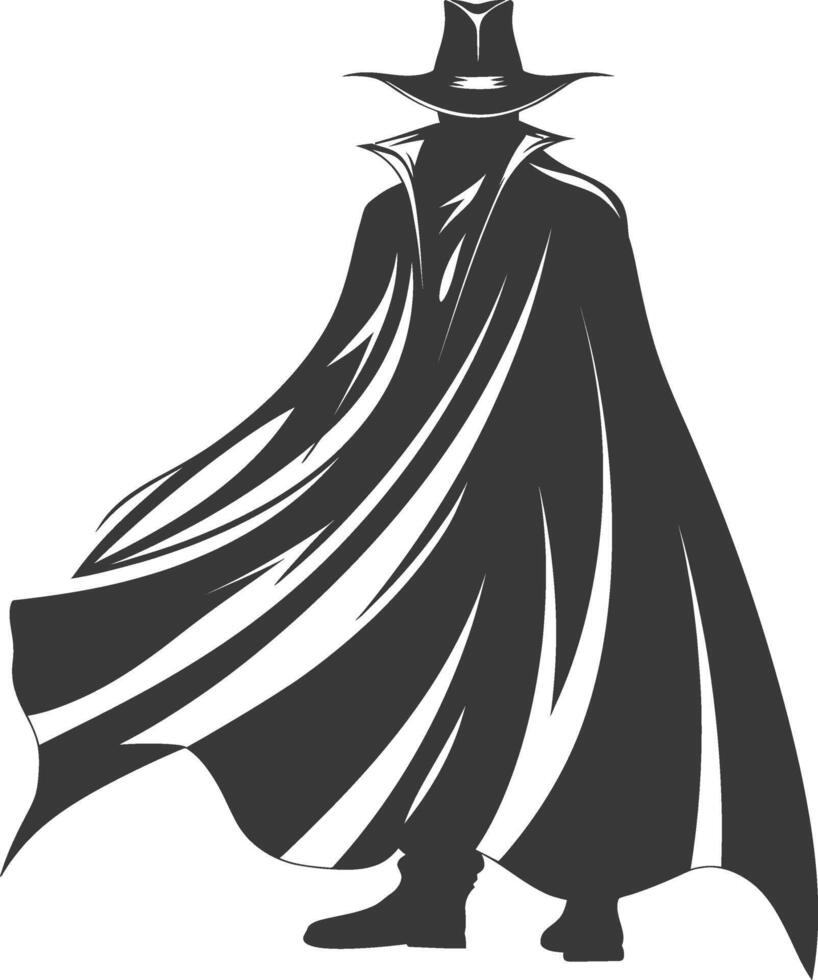 silhouette mysterious man in a cloak black color only vector