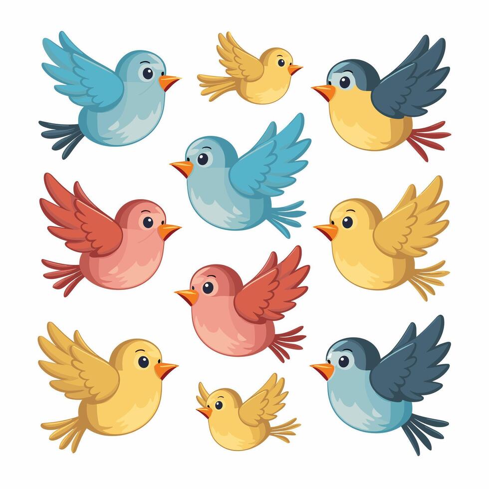 Set of Cute Parrot cartoon collection, isolated on white background vector