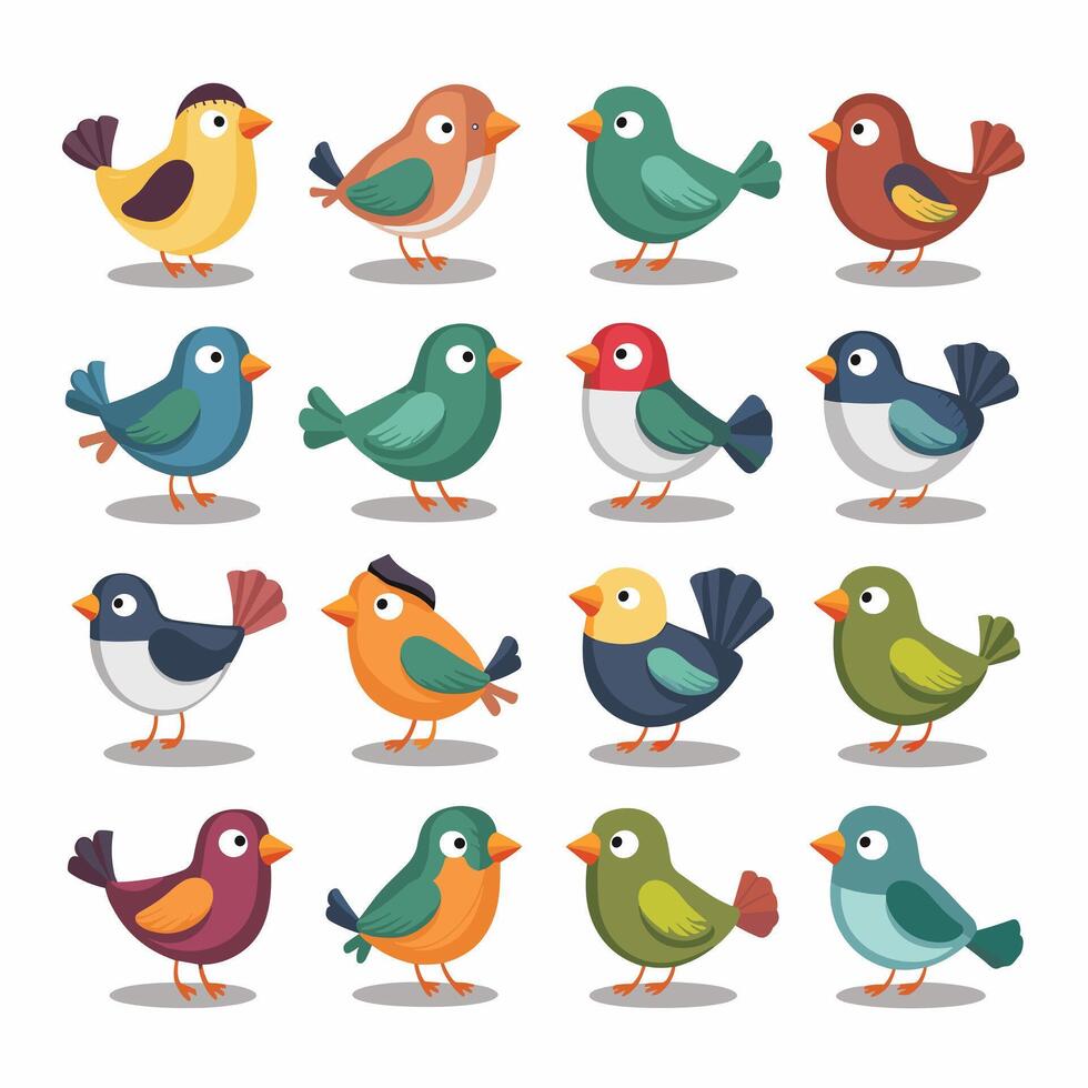 Set of Cute Parrot cartoon collection, isolated on white background vector