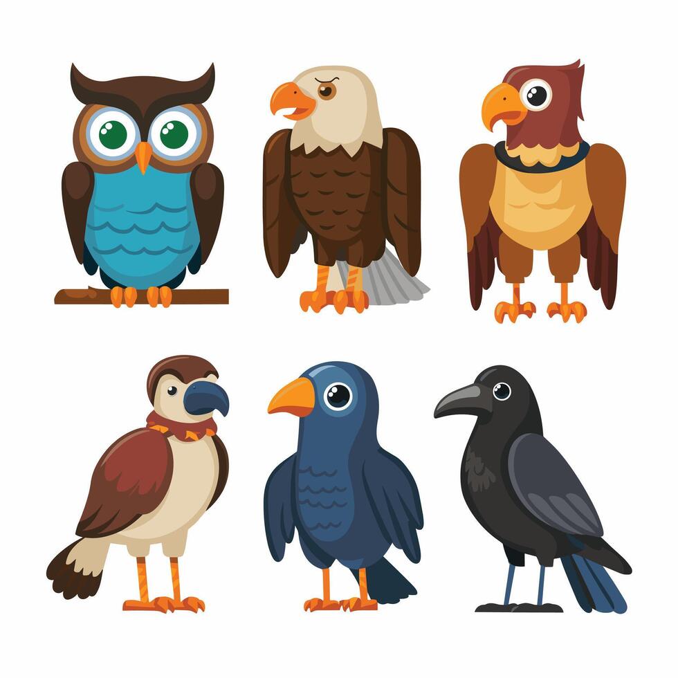 Set of Cute Parrot cartoon collection, isolated on white background vector