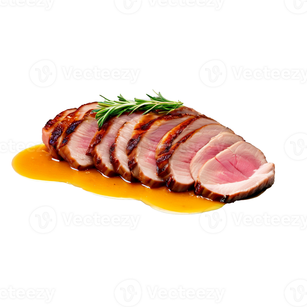 Duck breast skin on scored and seared juicy and tender shot with a soft focus png