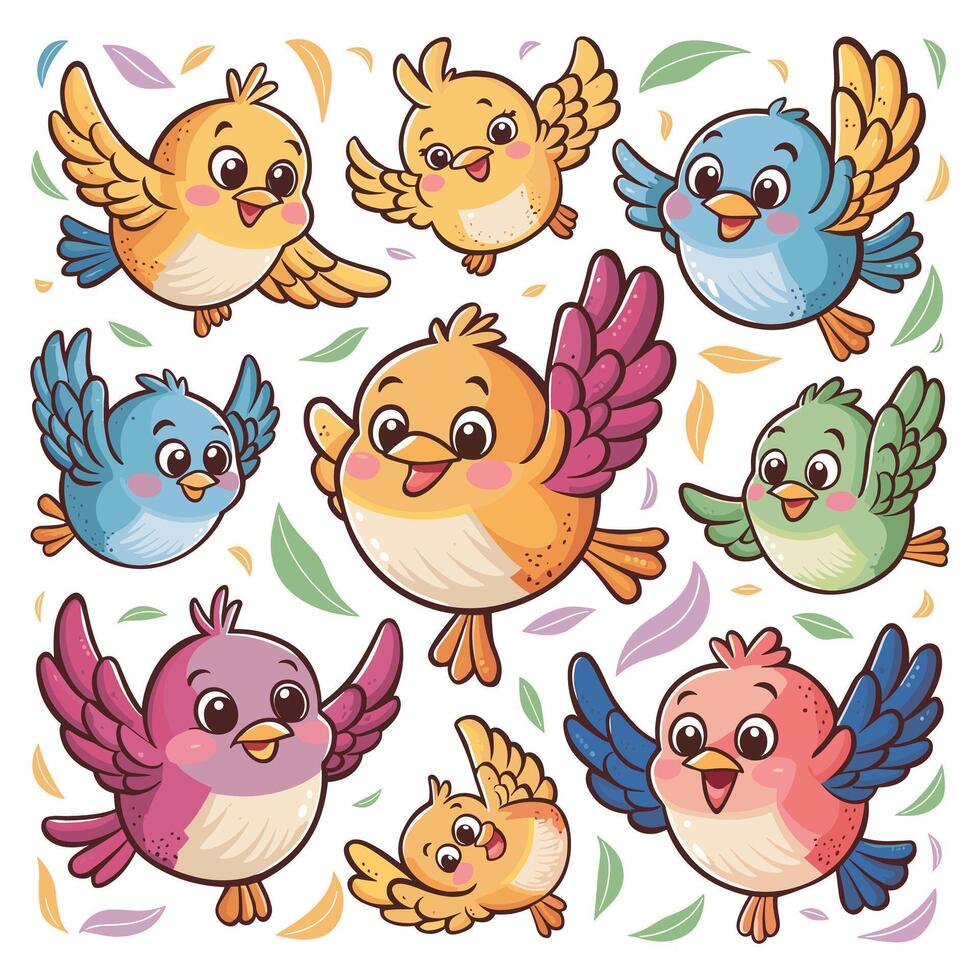 Set of Cute Parrot cartoon collection, isolated on white background vector
