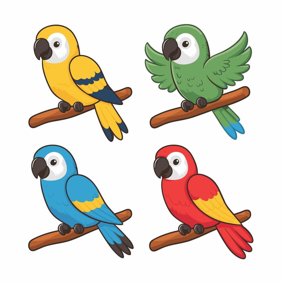 Set of Cute Parrot cartoon collection, isolated on white background vector