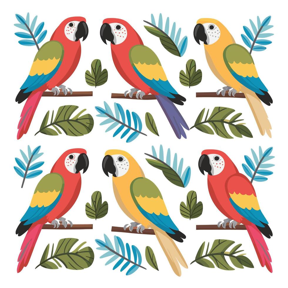 Set of Cute Parrot cartoon collection, isolated on white background vector