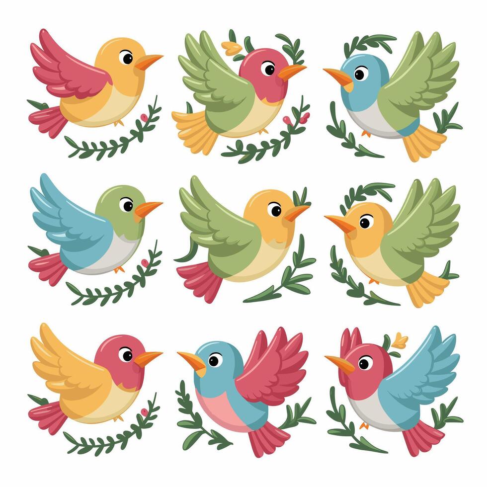 Set of Cute Parrot cartoon collection, isolated on white background vector