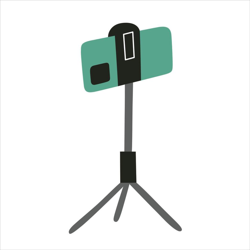 Tripod stand icon, illustration of portable smartphone holder for making photo and , vlogger equipment, streaming on cellphone, recording for vlog, professional device vector
