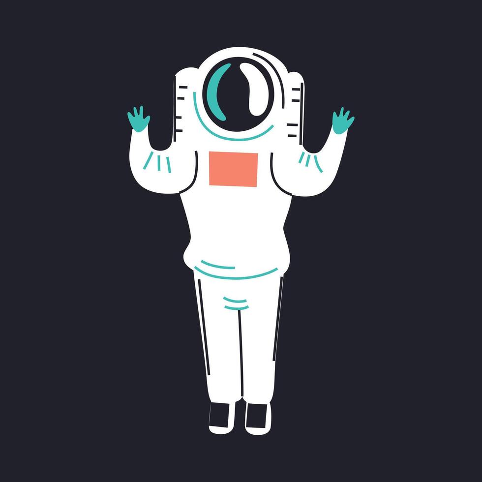 Astronaut cartoon character, cosmonaut icon, illustration of spaceman in space suit, cute person flying in outer space, astronomy symbol, adorable drawing of man in helmet and costume vector