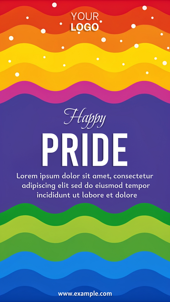 A colorful happy pride poster with rainbow stripes psd
