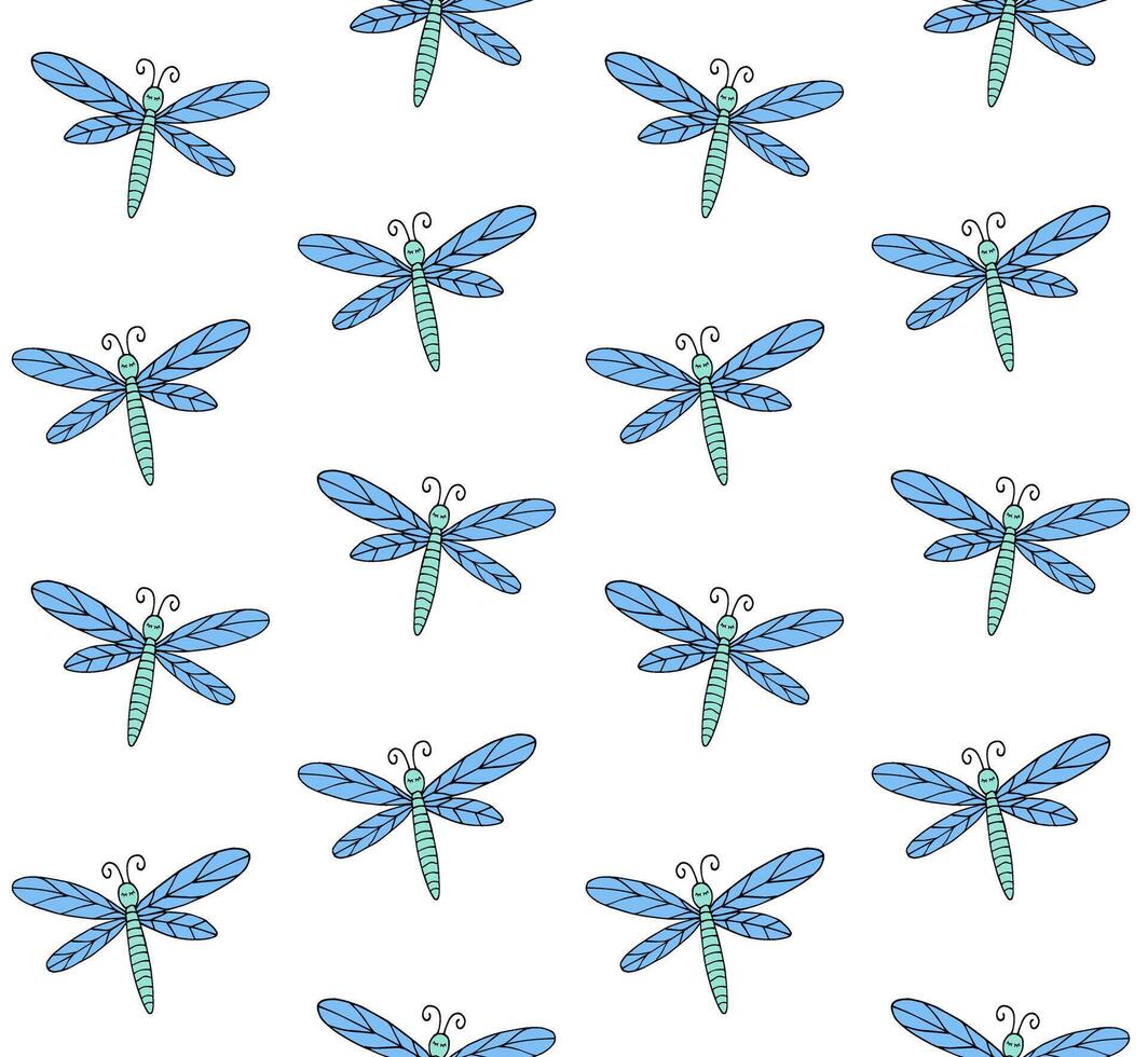 Seamless pattern of sketch dragonfly vector