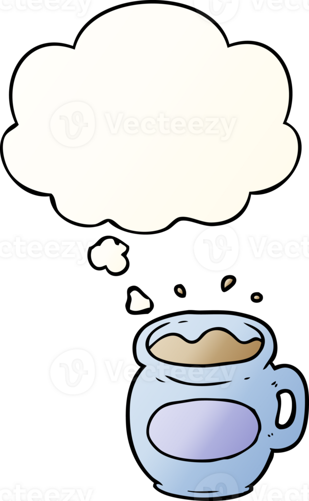 cartoon coffee cup with thought bubble in smooth gradient style png